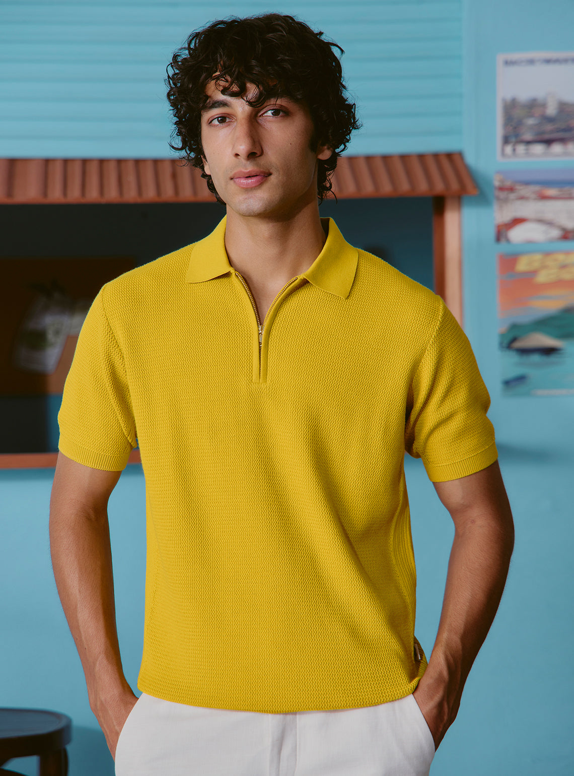 Bellini Yellow Cotton Polo Pointelle