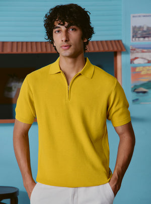Bellini Yellow Cotton Pointelle Polo