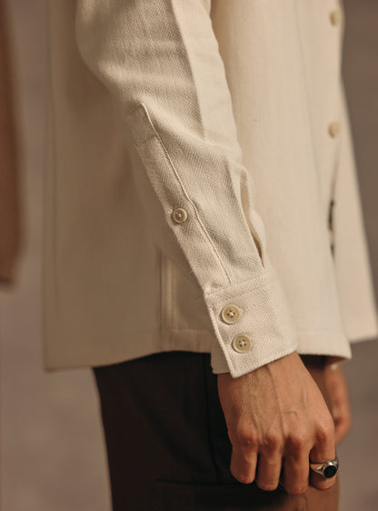 Napa Beige Cotton Herringbone Overshirt