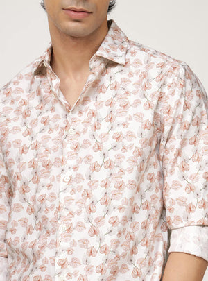 Rust Flora Print Cotton Shirt