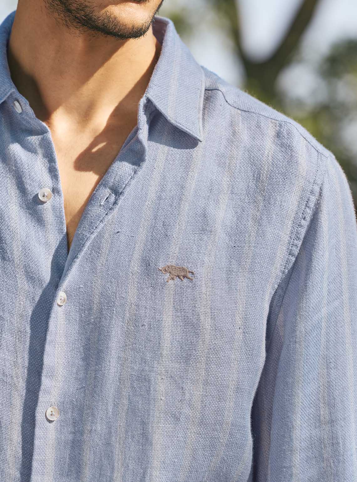 Monolith Grey Stripe Linen Shirt