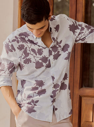 Lavender Cotton Linen Print Shirt