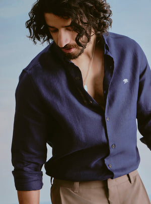 Midnight Navy European Linen Shirt
