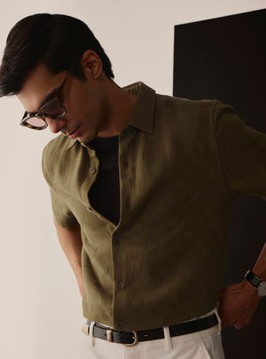 Olive Green Cotton Dobby Shirt