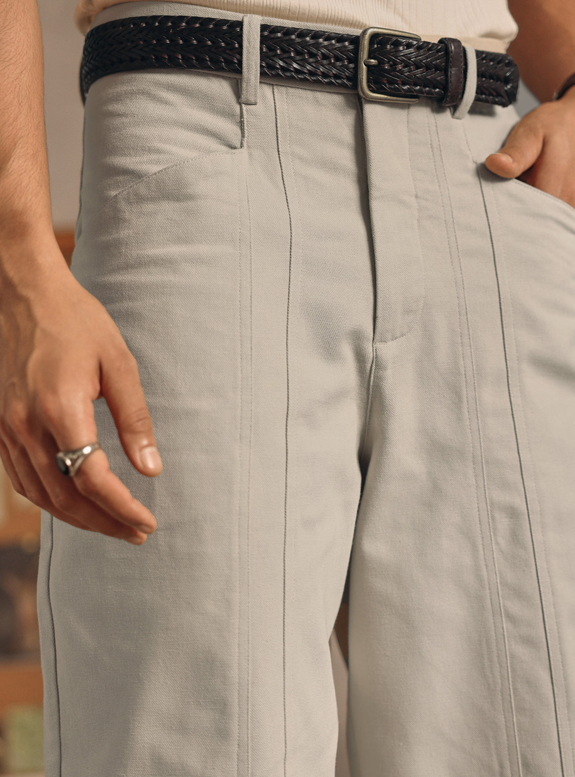 Ash Beige Cotton Canvas Trousers