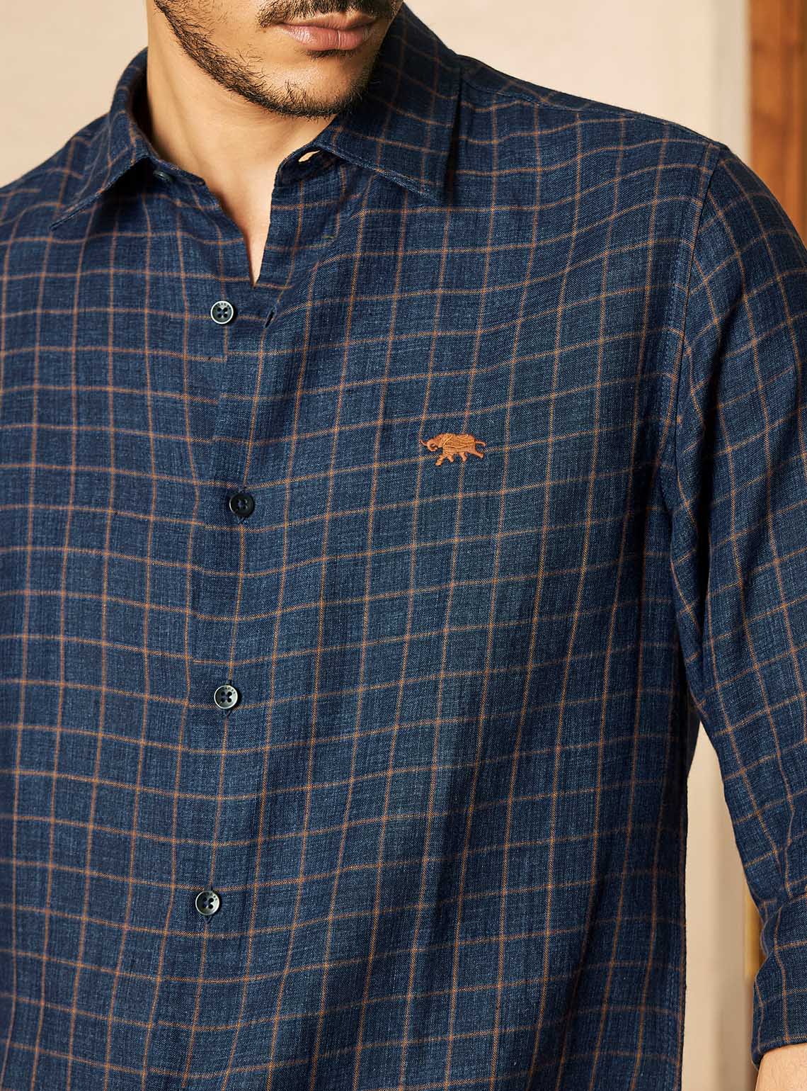 Harbor Navy Check Linen Shirt