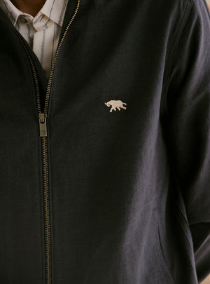 Onyx Black Cotton Linen Bomber