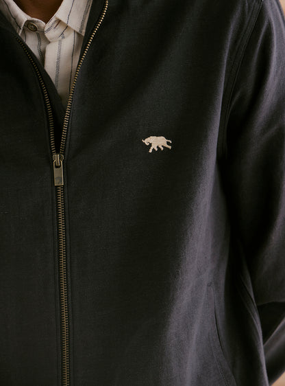 Onyx Black Cotton Linen Bomber