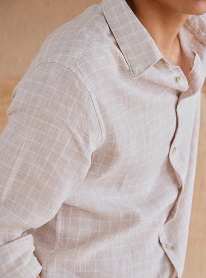 Pearl Beige Check Linen Shirt