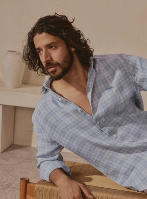 Harbour Blue Linen Check Shirt