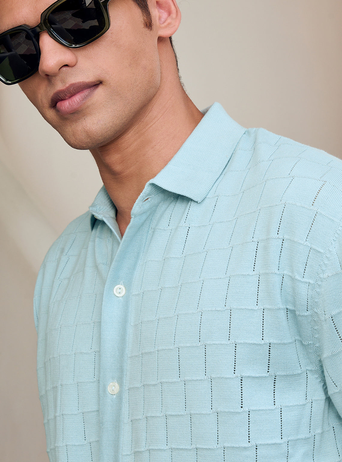 Ice Blue Cotton Pointelle Shirt