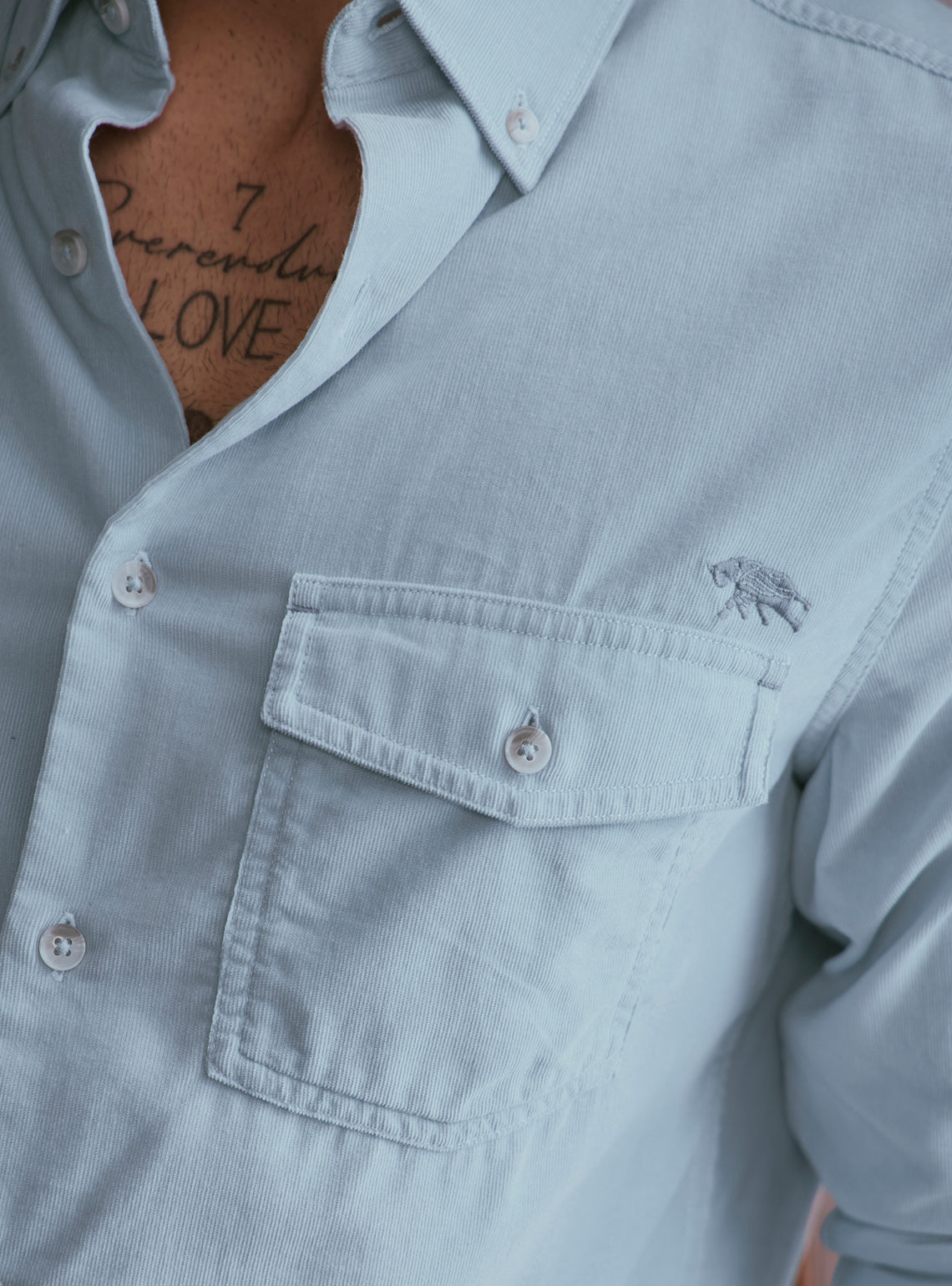 Glacier Blue Cotton Tencel Cordruoy Shirt