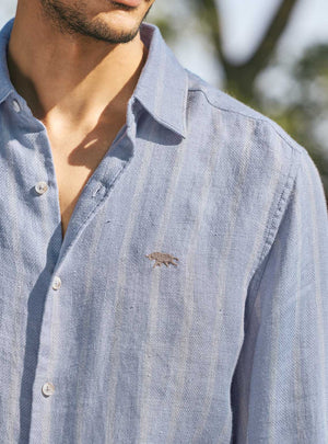 Monolith Grey European Linen Stripe Shirt