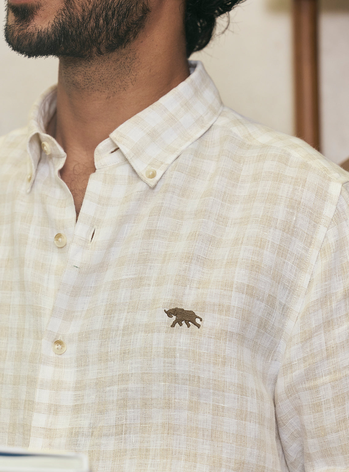 Sandstone Khaki Check Linen Shirt