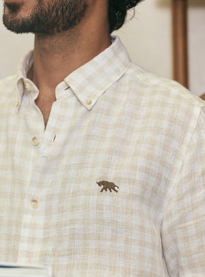Sandstone Khaki European Linen Check Shirt