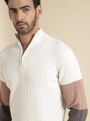 White Colour Block Pullover