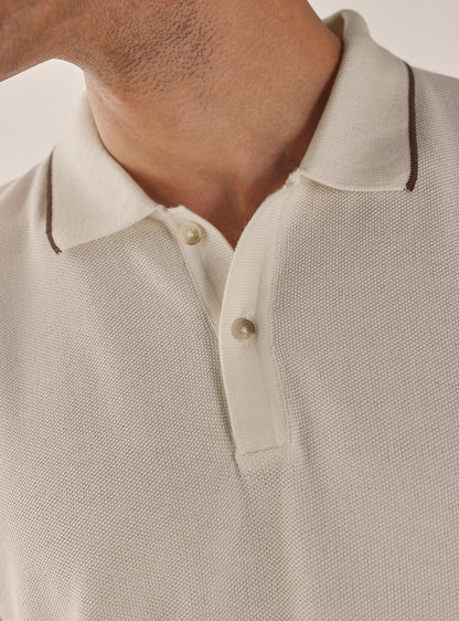 Malta White Cotton Bamboo Textured Polo