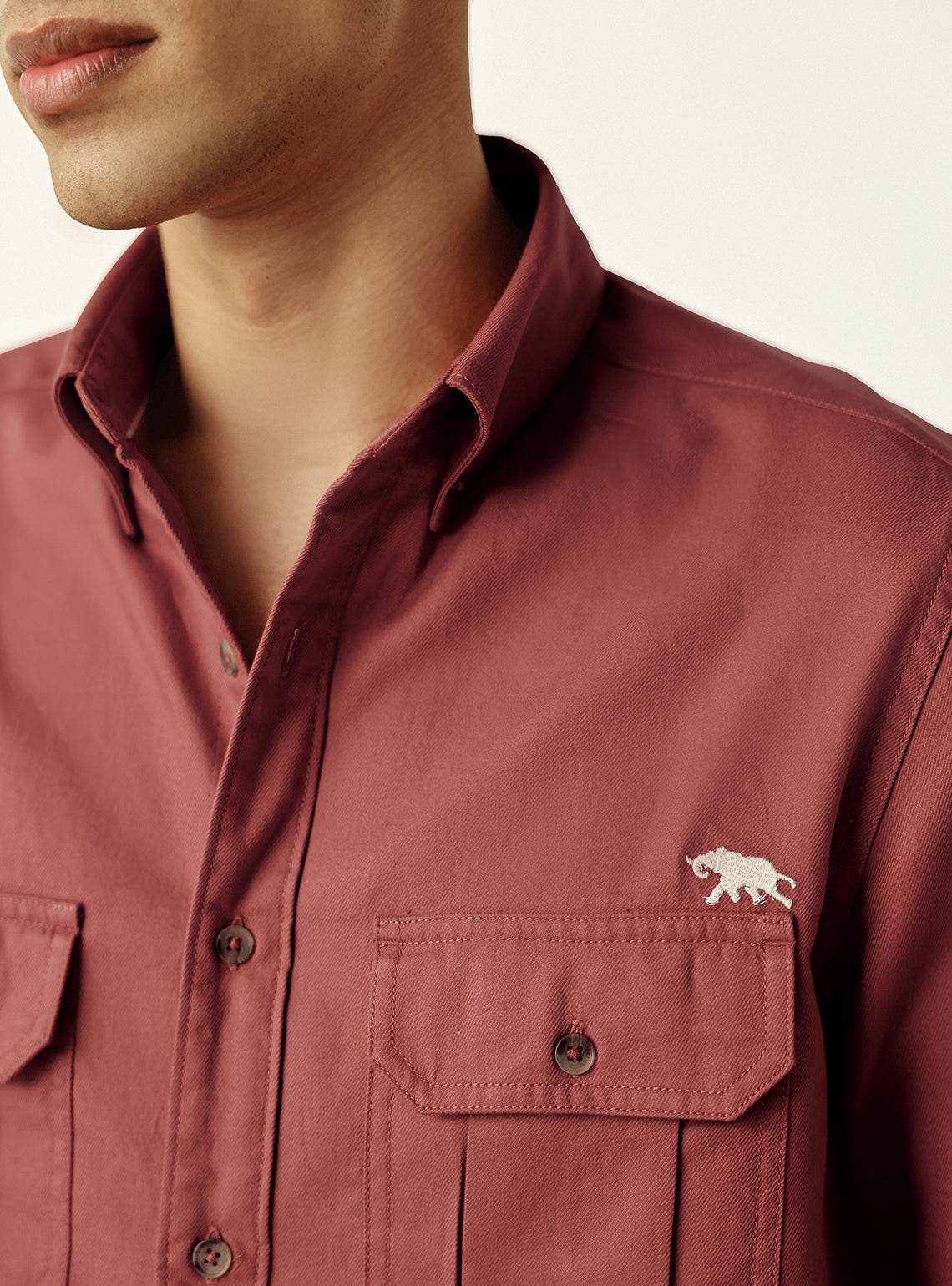 Red Cotton Twill Utility Shirt