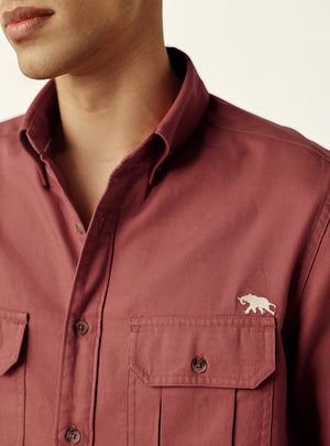 Red Cotton Twill Utility Shirt