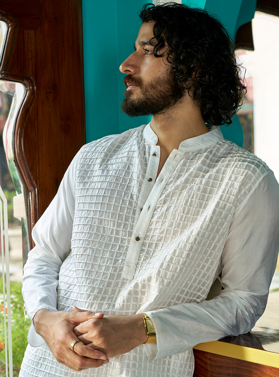 Baadal White Bangalore Silk Kurta