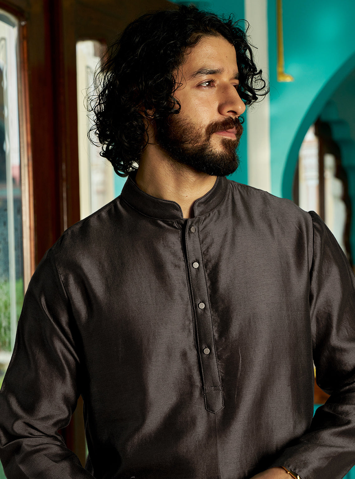 Rodh Brown Cotton Silk Kurta