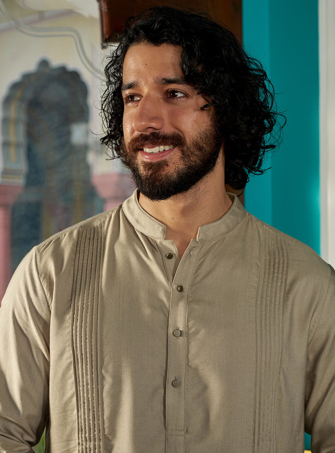 Ivra Beige Viscose Silk Kurta