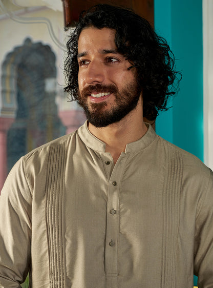 Ivra Beige Viscose Silk Kurta