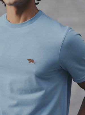 Azure Blue Cotton Blend Crewneck