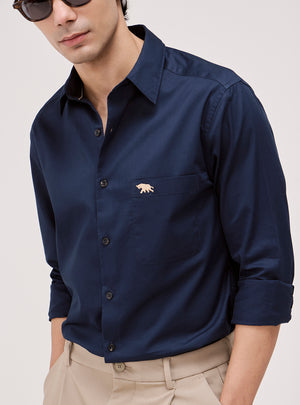 Liberty Navy Cotton Twill Shirt