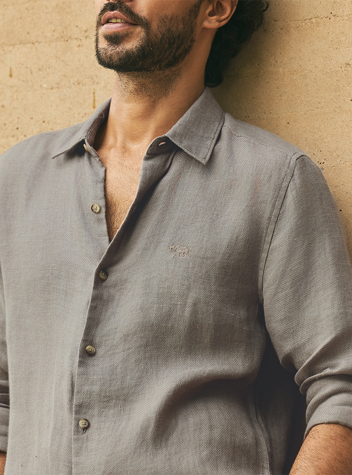 Silt Brown European Linen Dobby Shirt