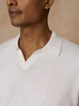 Serein White Cotton Open-Neck Polo