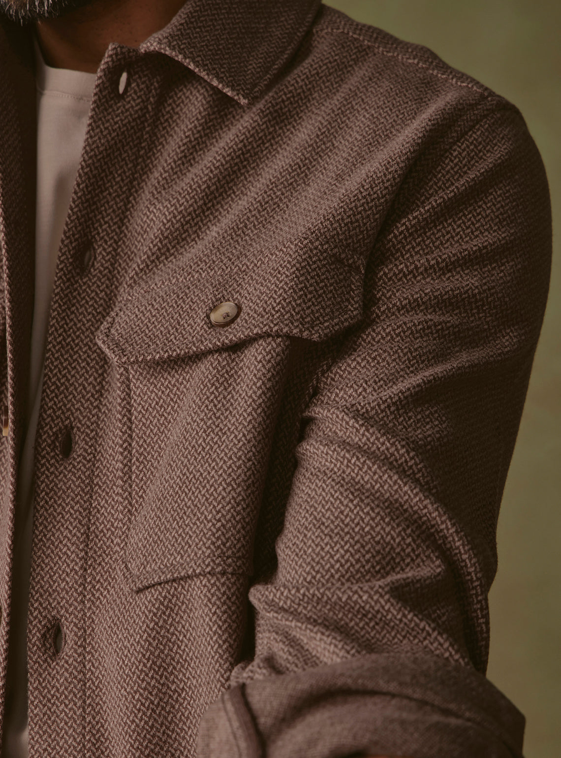 Burnt Brown Poly Stretch Overshirt