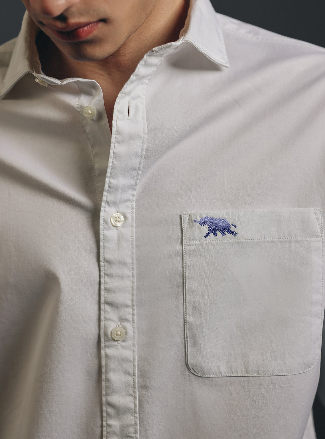 Moon White Cotton Twill Shirt