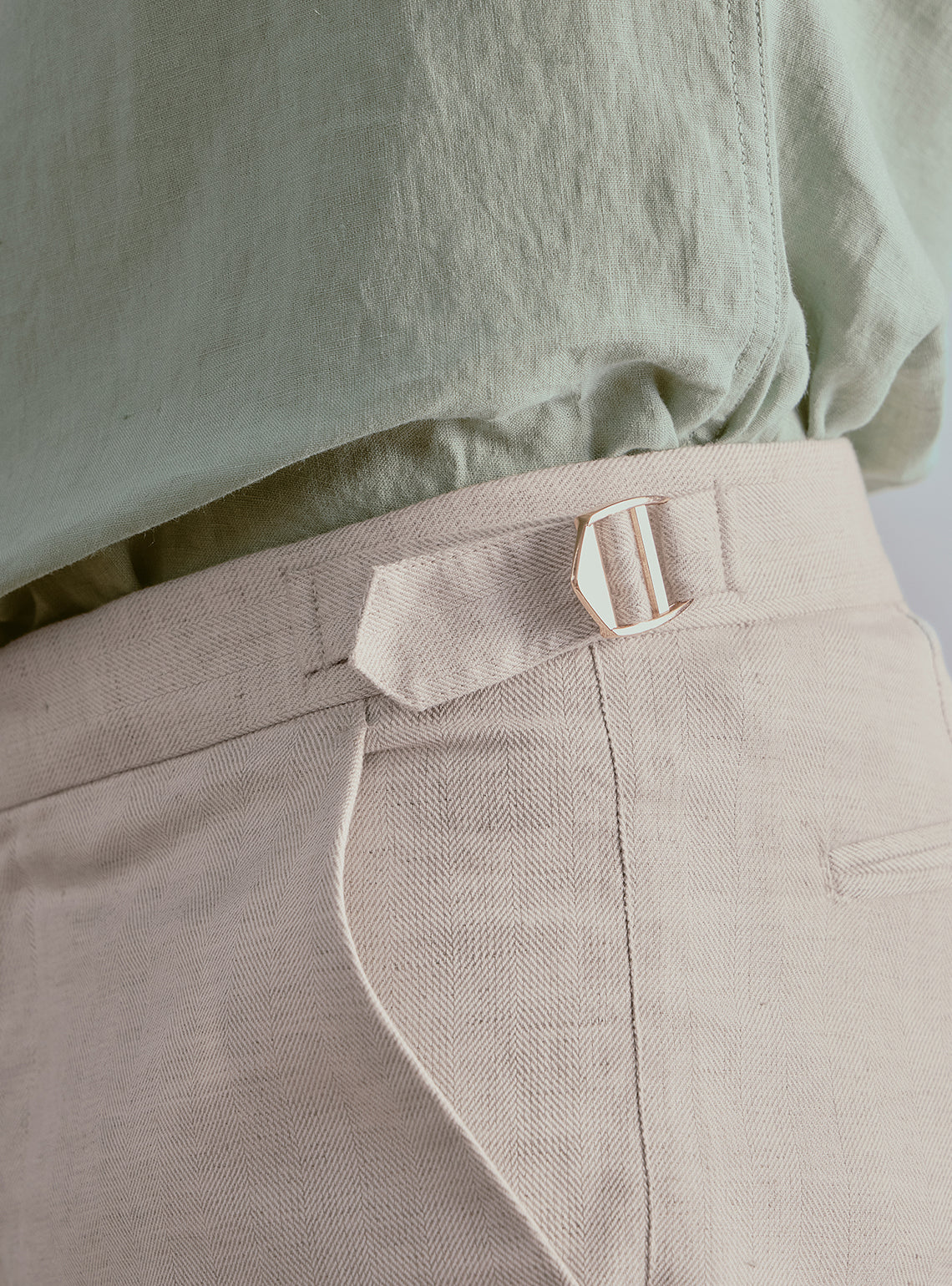 Dune Beige Linen Herringbone Trousers
