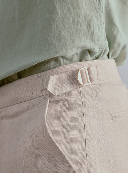 Dune Beige Linen Herringbone Trousers