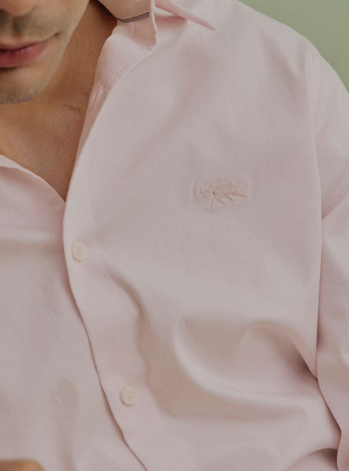 Rosewater Pink Cotton Stretch Satin Shirt