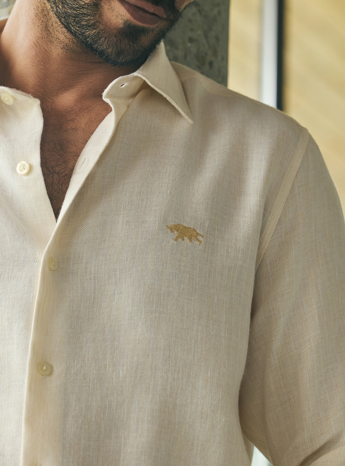 Mesa Beige Stripe Linen Tencel Shirt