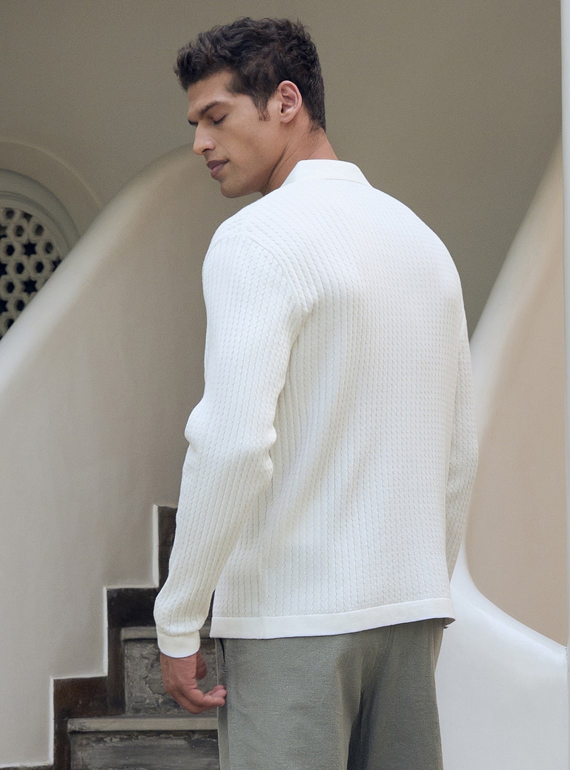 Iceberg White Cotton Micro Chevron Shirt