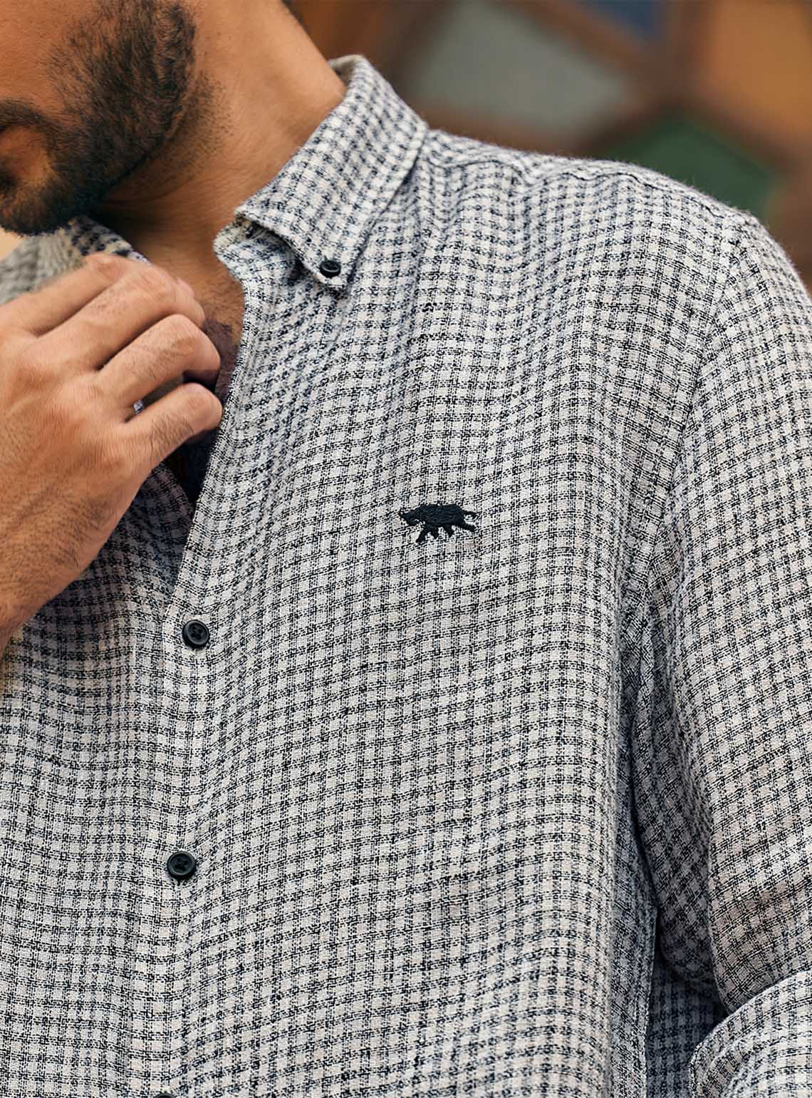 Flint Khaki European Linen Check Shirt