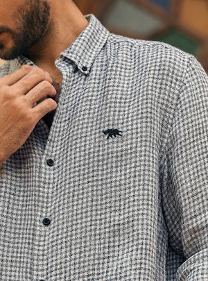Flint Khaki European Linen Check Shirt