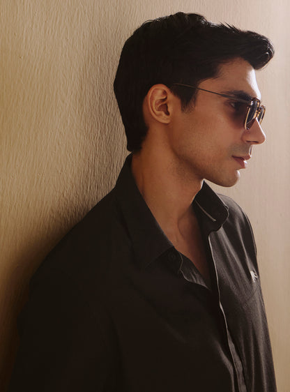 Wood Brown Cotton Lycra Melange Shirt