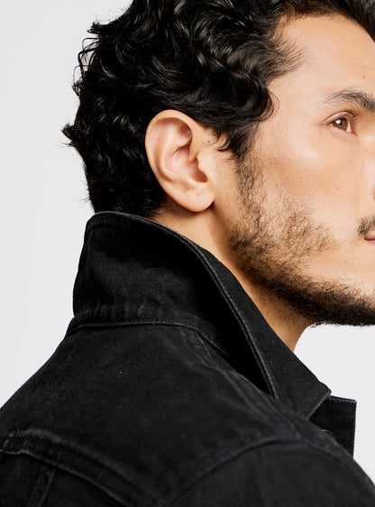 Obsidian Black Cotton Blend Denim Jacket