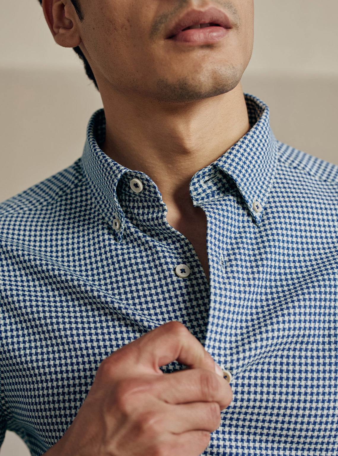 Deep Blue Houndstooth Dobby Cotton Shirt