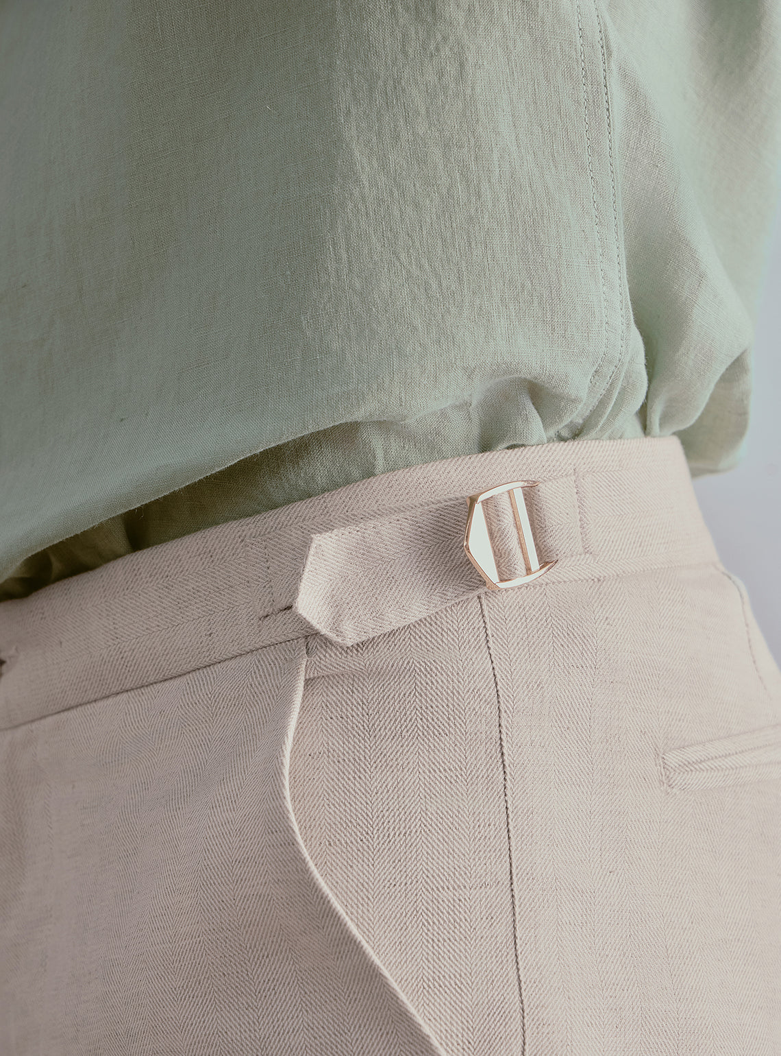 Dune Beige Linen Herringbone Trousers