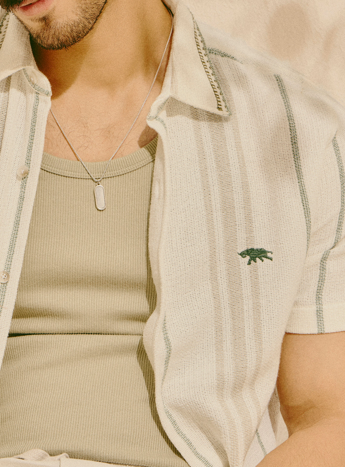 Paphos Beige Cotton Stripe Shirt