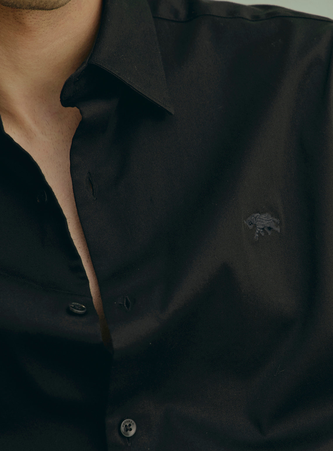 Balsamic Black Cotton Stretch Satin Shirt