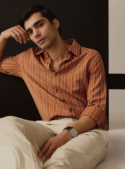 Ochre Mustard Cotton Dobby Shirt