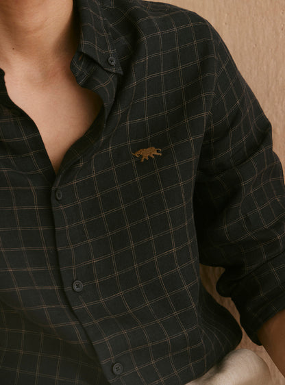 Onyx Gold Check Linen Shirt