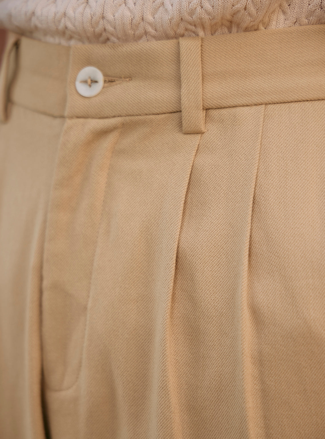 Camel Khaki Cotton Pleated Trousers