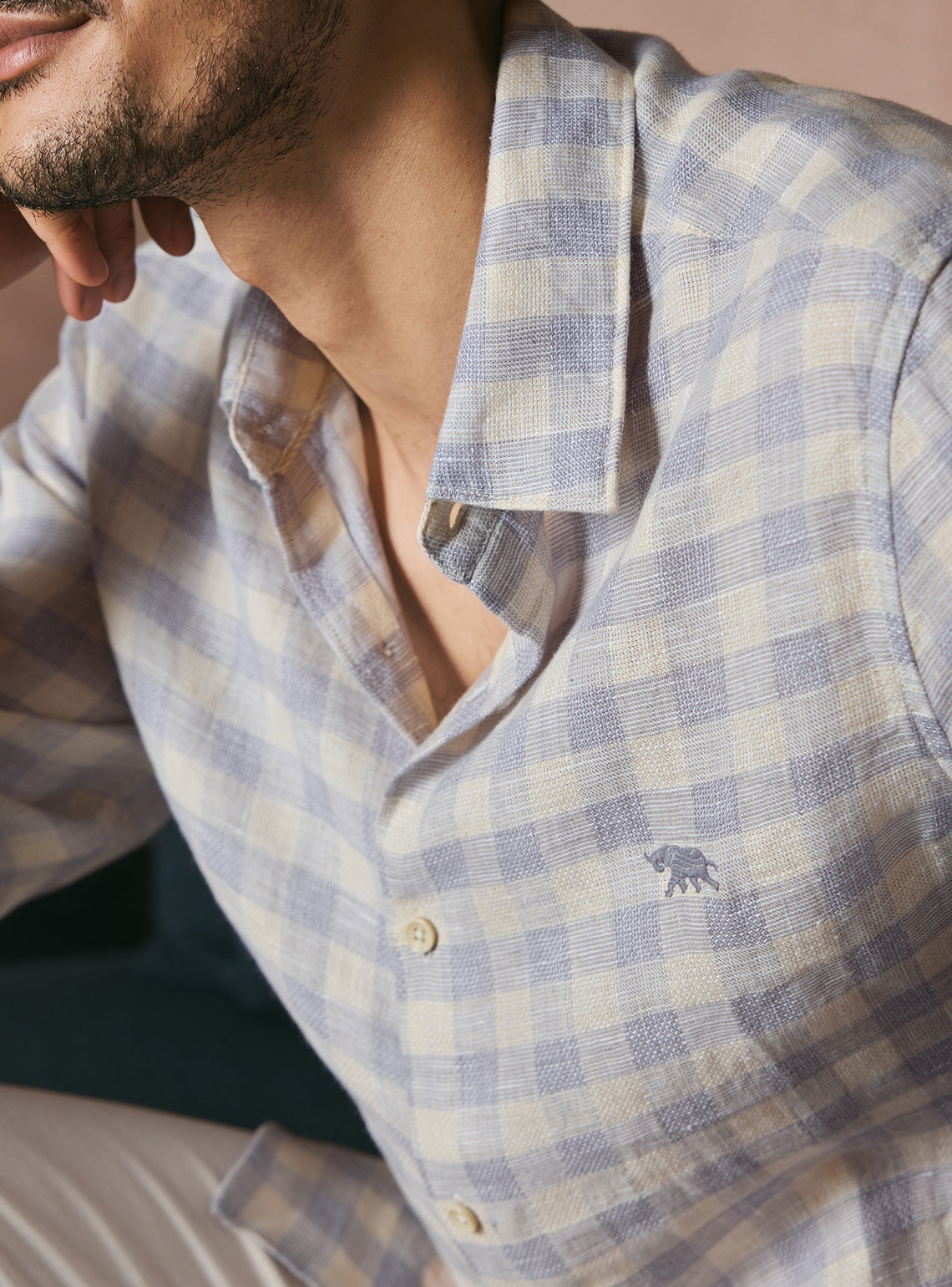 Canvas Beige Check Linen Shirt